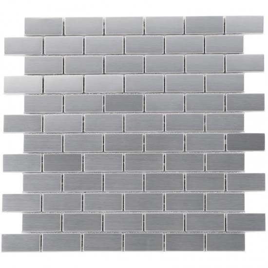 1 in. x 2 in. Stainless Steel Iron Man Brick Ceramic Mosaic Tile | Backsplash | Shower | Kitchen | Bathroom | Wall 