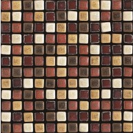 1x1 Handmade Square Pattern Ivory, Beige, Brown and Red Stoneware Porcelain Mosaic Tile