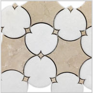 Jacquard Pattern Thassos White with Crema Marfil Marble Waterjet Mosaic Tile