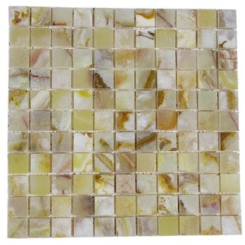 1x1 Rustic White Onyx Polished Square Mesh-Mounted Onyx Mosaic Tile