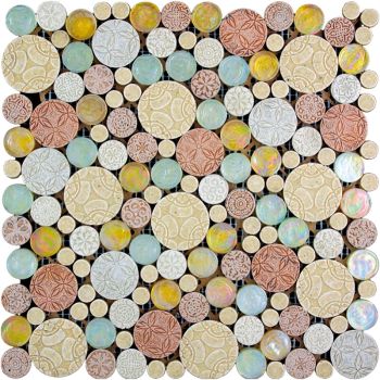 12x12 District Light Multi Color Mesh Mounted Glass & Resin Mosaic Tile