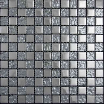 1x1 Reflections Nickel Grey and Metal Glass Mosaic Tile