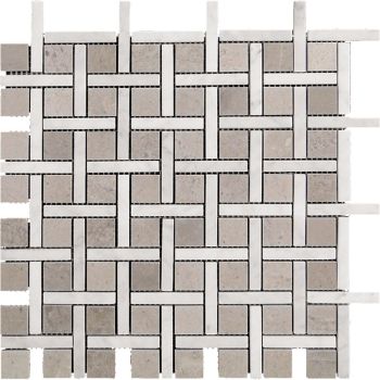 12x12 Malaga Bianco Carrara Marble White & Grey Basketweave Mosaic Tile