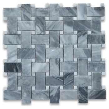 1 in. x 2 in. Bardiglio Basketweave with Thassos White Dot Polished Marble Mosaic Tile | Floor | Wall | Accent | Backsplash | Shower