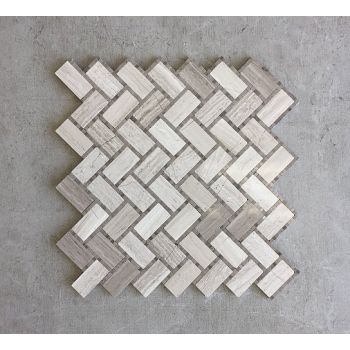 1" x 2" Wooden Grey with Grey Dot Herringbone Polished Marble Mosaic Tile | Wall | Backsplash | Bathroom | Kitchen | Shower | Natural Stone