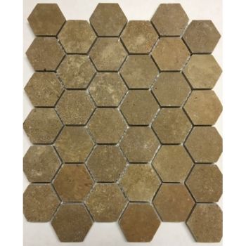 2x2 Hexagon Pattern Honed Finish Noce Travertine Mosaic Tile
