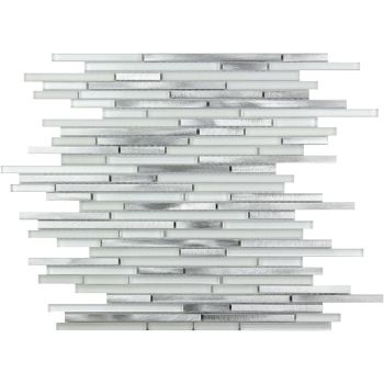 Cascades Stainless White Random Strip Glass and Metal Mosaic Tile