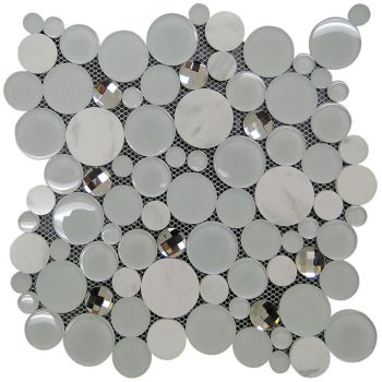 Glacier Sparkle White Bubbles Pattern Glass and Stone Mosaic Tile