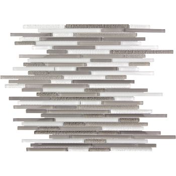 Cascades Dusk White and Grey Random Strip Glass Mosaic Tile
