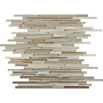 Cascades Ash Grey and Brown Random Strip Glass & Metal Mosaic Tile