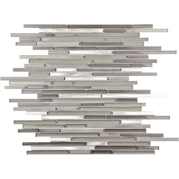 Cascades Haze Grey Random Strip Glass & Metal Mosaic Tile