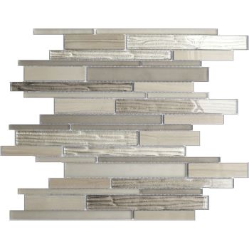 Falling Water Sandy Grey Interlocking Pattern Glass and Stone Mosaic Tile