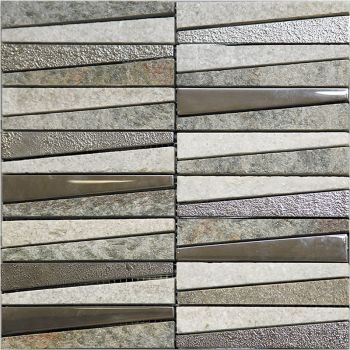 Layers Quartz Grey Glass and Stone Mosaic Tile