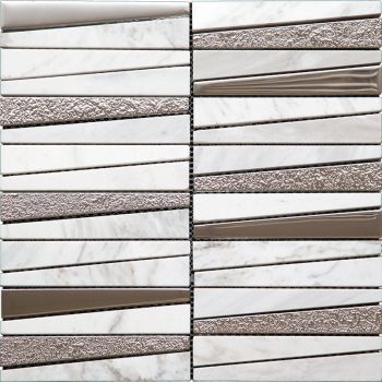 Layers White-Metal Glass and Stone Mosaic Tile