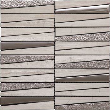 Layers Grey-Metal Glass and Stone Mosaic Tile
