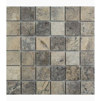 2x2 Square Finish Silver Travertine Tumble Mosaic Tile
