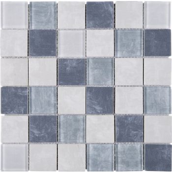 Stormy Blue & Ivory Glass and Recycle Glass Mesh Mounted Mosaic Tile