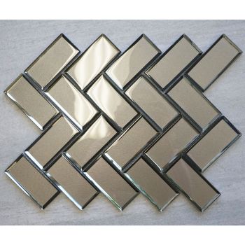 2x4 Herringbone Ash Grey Polished Glass Mosaic Tile