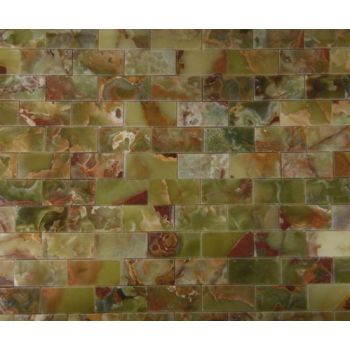 2" x 4" Green Onyx Polished Mesh Mounted Mosaic Tiles | Wall | Floor | Bathroom | Kitchen | Shower