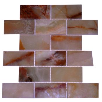 2 in. x 4 in. Light Green Polished Mesh-Mounted Onyx Mosaic Tiles