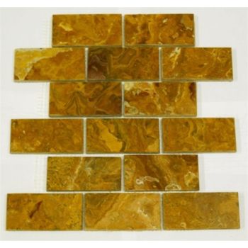 2x4 Multi Brown Onyx Polished Mesh-Mounted Mosaic Tile