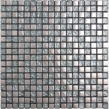 0.6x0.6 Sterling Gloss Silver and Grey Glass Mosaic Tile