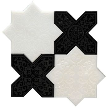 Pantheon White and Black Polished Stone Mosaic Tile