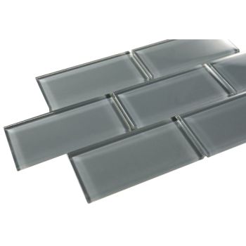 Eclipse 3 in. x 6 in. Brick Grey Glass Mosaic Tile
