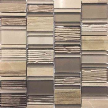 Beach Blocks Sandy Grey Glass and Stone Mosaic Tile