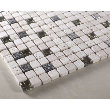 Sand Box 5/8" x 5/8" Beige Marble & Stone Glass Mosaic Tile 