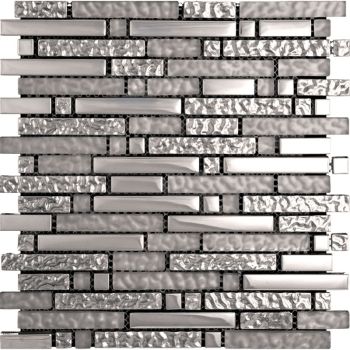 Hipster Shadow Silver and Metal Random Glass Mosaic Tile