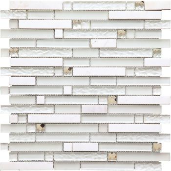 Icicle White Interlocking Pattern Glass and Stone Mosaic Tile