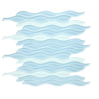 11.5x12.5 Water Wave Interlocking Sapphire Glass Waterjet Mosaic Tile | Pool Rated Tile