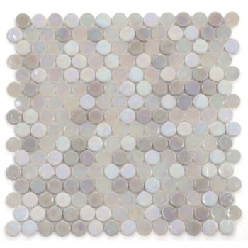  11.75x11.75 Penny Round White and Light Grey Textured Glass Mosaic Tile