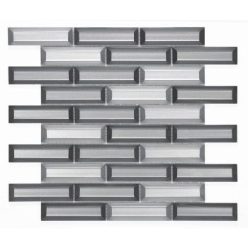 1 in. x 4 in. Fierro Cinder Mixed Silver & Grey Beveled-Look Glass in Subway Pattern Mosaic Tile