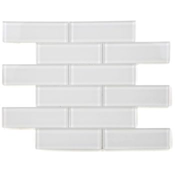 Casale White Shining Polished Glass in Subway Layout Mosaic Tile | Pool Rated | Kitchen | Backsplash | Bathroom | Wall | Shower Wall | Accent Wall