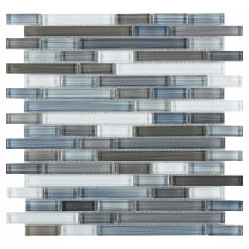 11.75x12 Linear Pattern White, Blue and Grey Color Painted Glass Mosaic Tile