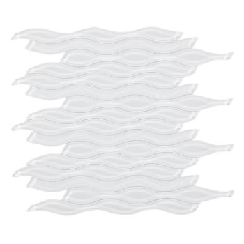 11.5x12.5 Water Wave Interlocking Super White Glass Waterjet Mosaic | Pool Rated Tile | Kitchen | Backsplash | Bathroom Walls | Shower Wall | Accent Wall