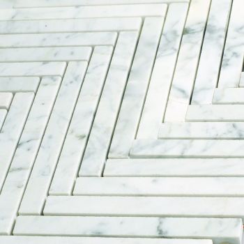 5/8" x 6" Herringbone Bianco Carrara Polished Marble Mosaic Tile