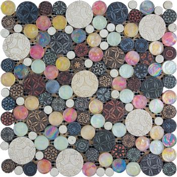 12x12 District Dark Multi Color Mesh Mounted Glass & Resin Mosaic Tile