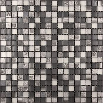 0.6x0.6 Mini Pinstripe Multicolor Glass, Resin and Stone Mosaic Tile