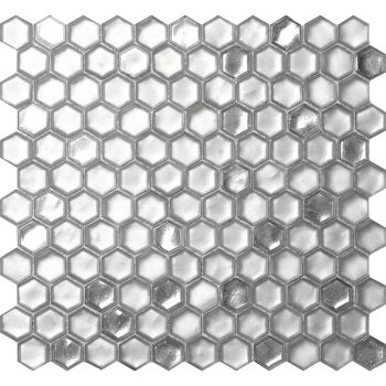 1 Inch. Cordoba Silver Hexagon Glass Mosaic Tile | Wall | Backsplash | Bathroom | Kitchen | Shower