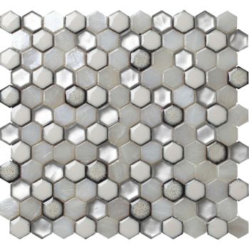 1 Inch. Cordoba Pearl Hexagon Glass Mosaic Tile | Wall | Backsplash | Bathroom | Kitchen | Shower