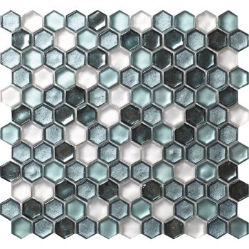 1 Inch. Cordoba Emerald Hexagon Glass Mosaic Tile | Wall | Backsplash | Bathroom | Kitchen | Shower