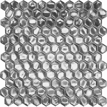 1 Inch. Cordoba Platinum Hexagon Glass Mosaic Tile | Wall | Backsplash | Bathroom | Kitchen | Shower