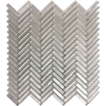 Alaskan Herringbone White Glass Mosaic Tile