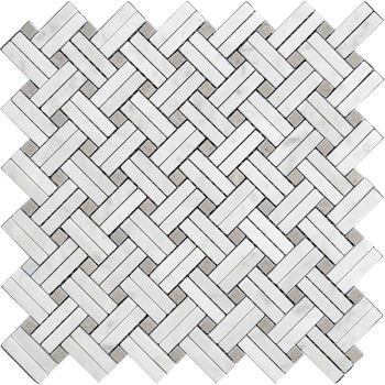 Andalusia Bianco Carrara Marble White & Beige Basketweave Mosaic Tile