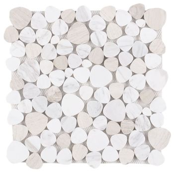 12x12 Heart Shape Volakas White Marble Mixed with Haisa Marble Mosaic Tile