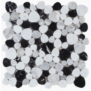 12x12 Heart Shape Carrara White Marble, Grey Marble and Marquinia Marble Mosaic Tile