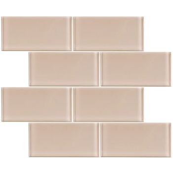 3 in. x 6 in. Beige Glossy Glass Subway Tile | Backsplash | Wall | Shower | Bathroom | Kitchen 